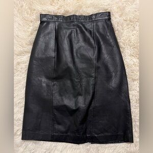 Vintage Rafferty Black Leather Pencil Skirt